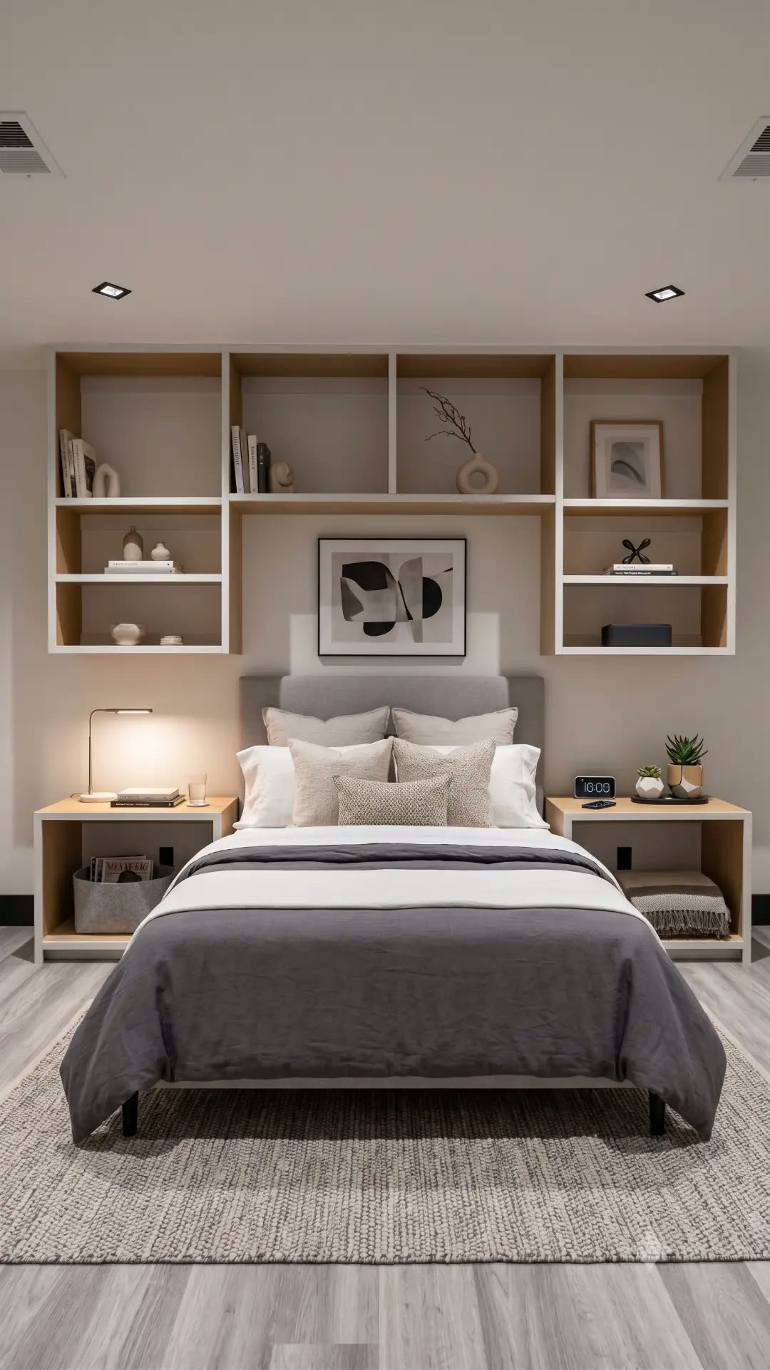 Built-in closet system over the bed